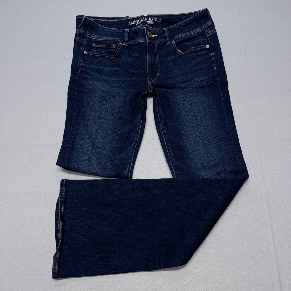 American Eagle Kick Boot Jeans Womens 12 Long Blue Denim Super Stretch Low Rise